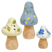 Indigo Bloom Floral Mushrooms (Set of 3)