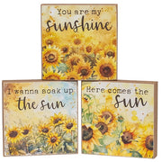 You Are My Sunshine Watercolor Sunflower Block  (3 Count Assortment)