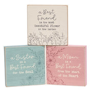 Wildflower Friend - Mom - Sister 4" Square Block  (3 Count Assortment)