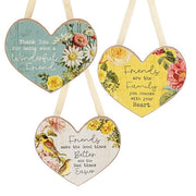 Vintage Floral Friendship Wooden Heart Ornament  (3 Count Assortment)