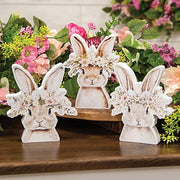 Spring Floral Crown Wooden Bunny Sitter  (3 Count Assortment)