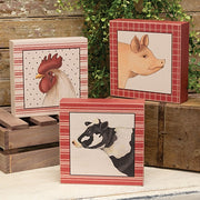 Primitive Farm Animal Portrait Box Sign  (3 Count Assortment)