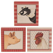 Primitive Farm Animal Portrait Box Sign  (3 Count Assortment)