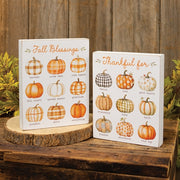 Thankful For Fall Blessings Pumpkin Box Sign  (2 Count Assortment)