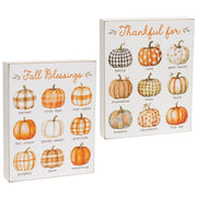 Thankful For Fall Blessings Pumpkin Box Sign  (2 Count Assortment)