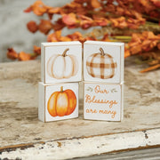 Many Blessings Patchwork Pumpkin 2" Square Block  (4 Count Assortment)