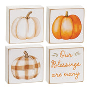 Many Blessings Patchwork Pumpkin 2" Square Block  (4 Count Assortment)