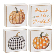 Pause and Be Thankful Patchwork Pumpkin 2" Square Block  (4 Count Assortment)