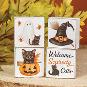 Welcome Scaredy Cat 2" Sq. Block  (4 Count Assortment)