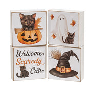 Welcome Scaredy Cat 2" Sq. Block  (4 Count Assortment)