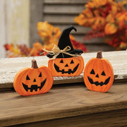 Hand Carved Jack O Lantern Sitters (Set of 3)