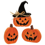 Hand Carved Jack O Lantern Sitters (Set of 3)