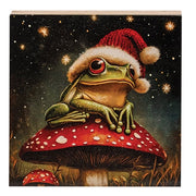 Santa Frog on Mushroom Block - 5" Sq  (2 Count Assortment)
