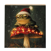 Santa Frog on Mushroom Block - 5" Sq  (2 Count Assortment)