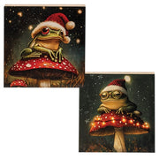 Santa Frog on Mushroom Block - 5" Sq  (2 Count Assortment)