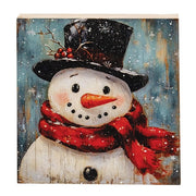 Distressed Woodland Tophat Snowman Block - 5" Sq  (3 Count Assortment)