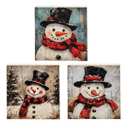 Distressed Woodland Tophat Snowman Block - 5" Sq  (3 Count Assortment)