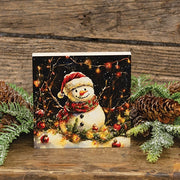 Snowman with Snowy Ornaments & Lights Block - 5 In Sq