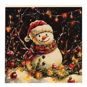 Snowman with Snowy Ornaments & Lights Block - 5 In Sq