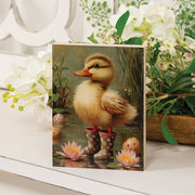 Duckling In Pink Polka Dot Rainboots Block - 4.5"x6"
