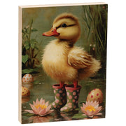 Duckling In Pink Polka Dot Rainboots Block - 4.5"x6"