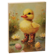 Duckling In Black & Yellow Polka Dot Rainboots Block - 4.5"x6"