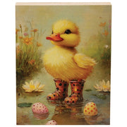 Duckling In Black & Yellow Polka Dot Rainboots Block - 4.5"x6"