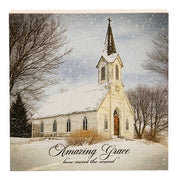 Amazing Grace Snowy Church Block - 6" Sq.
