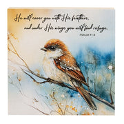 He Will Cover You Sparrow Block - 6" Sq.