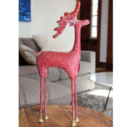 Distressed Red & Gold Painted Metal Standing Deer