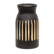 BoHo Etched Black Wooden Vase - 6.5"
