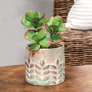 Distressed Patina Finish Wheat Embossed Cement Planter