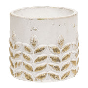 Gold Distressed White Wheat Embossed Cement Planter