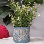 Distressed Blue Aztec Embossed Cement Planter