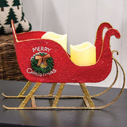 Distressed Red Metal Merry Christmas Sleigh with Wreath