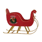 Distressed Red Metal Merry Christmas Sleigh with Wreath