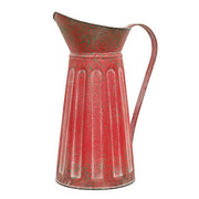 Green Splattered Red Ribbed Metal Water Pitcher
