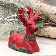 Distressed Cement Red & Green Deer Sitter