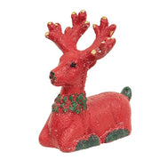 Distressed Cement Red & Green Deer Sitter