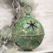 Gleaming Distressed Green Metal Snowflake Jingle Bell - 8.25" x 11.5"