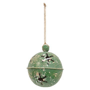 Gleaming Distressed Green Metal Snowflake Jingle Bell - 5" x 7.25