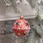 Gleaming Distressed Red Metal Snowflake Jingle Bell - 5" x 7.25