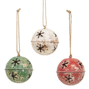 Gleaming Distressed Metal Snowflake Jingle Bell - 3.5"  (3 Count Assortment)