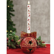 Distressed Red Metal Bow Jingle Bell Taper Holder