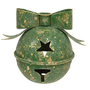 Distressed Green Metal Bow Jingle Bell Taper Holder