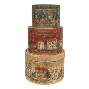 Nesting Primitive Winter Scene Wooden Boxes (Set of 3)
