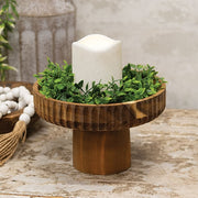 Carved Wooden Candle Pedestal - 7.75" x 5"