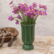 Dark Green Scalloped Ceramic Vase - 7"H