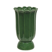Dark Green Scalloped Ceramic Vase - 7"H