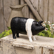 Black & White Carved Look Resin Pig